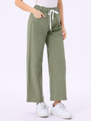 Casual Denim Pants Drawstring Elastic Waist Wide Legs Jeans
