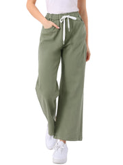 Casual Denim Pants Drawstring Elastic Waist Wide Legs Jeans