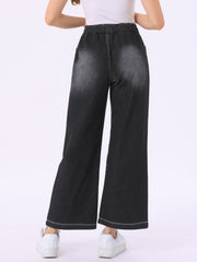 Casual Denim Pants Drawstring Elastic Waist Wide Legs Jeans