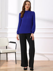 Chiffon Shirt Work Office Mock Neck Long Sleeve Blouse