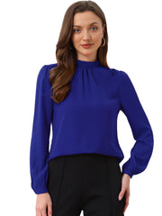 Chiffon Shirt Work Office Mock Neck Long Sleeve Blouse