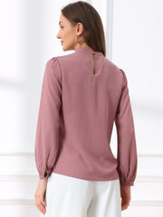 Chiffon Shirt Work Office Mock Neck Long Sleeve Blouse