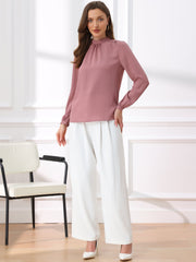 Chiffon Shirt Work Office Mock Neck Long Sleeve Blouse