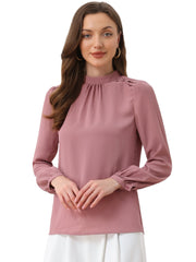 Chiffon Shirt Work Office Mock Neck Long Sleeve Blouse