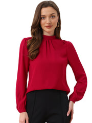 Chiffon Shirt Work Office Mock Neck Long Sleeve Blouse