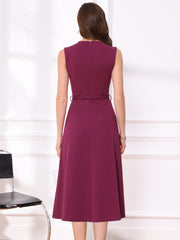 Work Sleeveless Crew Neck Belted A-Line Office Dress