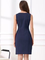 Sheath Striped Work Office Sleeveless Bodycon Pencil Dress