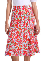 Floral Peasant Elastic Waist A-Line Ditsy Leave Midi Skirt