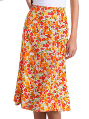 Floral Peasant Elastic Waist A-Line Ditsy Leave Midi Skirt