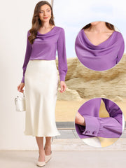 Cowl Neck Long Sleeves Office Satin Blouse