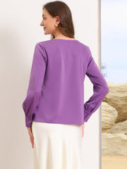 Cowl Neck Long Sleeves Office Satin Blouse