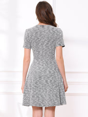 Tweed Button Decor Round Neck Short Sleeve A-Line Mini Dress