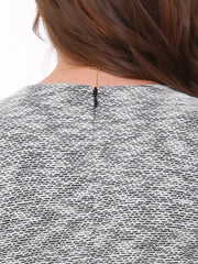 Tweed Button Decor Round Neck Short Sleeve A-Line Mini Dress