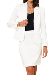 2 Pieces Collared Button Down Blazer & Pencil Midi Skirt Suit Set