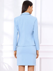 2 Pieces Collared Button Down Blazer & Pencil Midi Skirt Suit Set