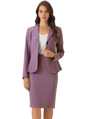 Long Sleeve Notched Lapel Peplum Blazer Pencil Skirt 2 Piece Set