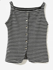Classic Relaxed Fit Breton Stripe Button Down Sleeveless Striped Knit Daily & Office Top