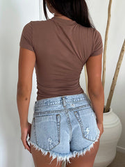 Y2K Style Solid Color Crew Neck Short Sleeve T-Shirt