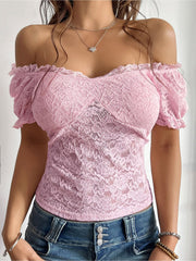 Y2K Style Lace Sheer Off Shoulder Blouse
