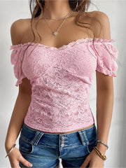 Y2K Style Lace Sheer Off Shoulder Blouse