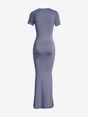Solid Color Short Sleeve Bodycon Maxi Dress