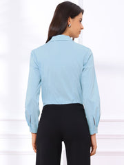 Long Sleeve Leotard Shirt Business Work Button Down Bodysuit