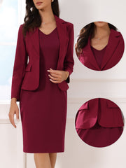 2pc Outfit Notched Lapel Blazer and Sleeveless Midi Sheath Dress Suit Sets