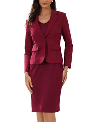 2pc Outfit Notched Lapel Blazer and Sleeveless Midi Sheath Dress Suit Sets