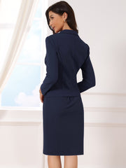 2pc Outfit Notched Lapel Blazer and Sleeveless Midi Sheath Dress Suit Sets