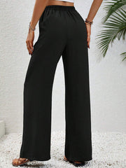 Solid Color Elastic Waist Casual Wide Legs Pants