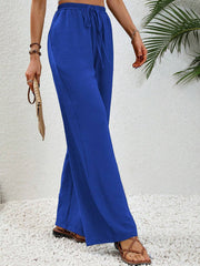 Solid Color Elastic Waist Casual Wide Legs Pants