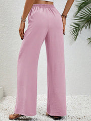 Solid Color Elastic Waist Casual Wide Legs Pants