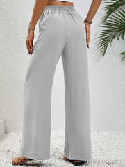 Solid Color Elastic Waist Casual Wide Legs Pants
