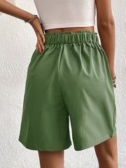 Solid Color High Waist Pleated Pocketed Shorts