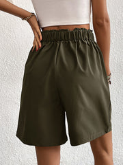 Solid Color High Waist Pleated Pocketed Shorts