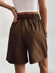 Solid Color High Waist Pleated Pocketed Shorts