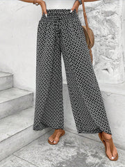 Versatile Ankle-Length Graphic Smocked Elastic Waist Wide Legs Pants