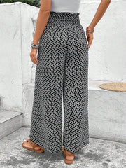 Versatile Ankle-Length Graphic Smocked Elastic Waist Wide Legs Pants