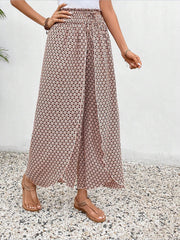 Versatile Ankle-Length Graphic Smocked Elastic Waist Wide Legs Pants
