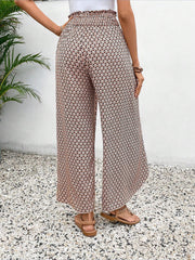 Versatile Ankle-Length Graphic Smocked Elastic Waist Wide Legs Pants