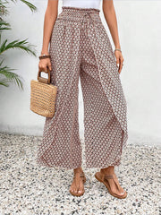 Versatile Ankle-Length Graphic Smocked Elastic Waist Wide Legs Pants