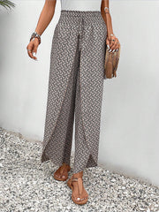 Versatile Ankle-Length Graphic Smocked Elastic Waist Wide Legs Pants