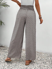 Versatile Ankle-Length Graphic Smocked Elastic Waist Wide Legs Pants