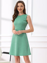 Plaid Sleeveless Fit and Flare Houndstooth Work Dress