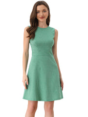 Plaid Sleeveless Fit and Flare Houndstooth Work Dress