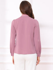 Tie Neck Contrast Color Button Down Long Sleeve Shirt