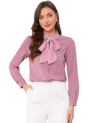 Tie Neck Contrast Color Button Down Long Sleeve Shirt