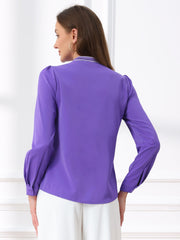 Tie Neck Contrast Color Button Down Long Sleeve Shirt