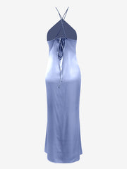 Satin Halter Sleeveless Backless Wedding Maxi Dress
