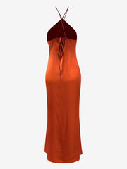 Satin Halter Sleeveless Backless Wedding Maxi Dress